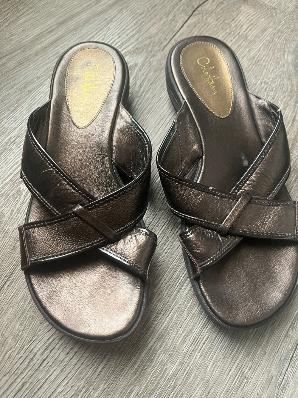 Cole Haan Metallic Bronze Crisscross Slide Sandals